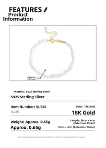 Dettaglio bracciale di perle in argento S925 con chiusura in oro 18K e misure