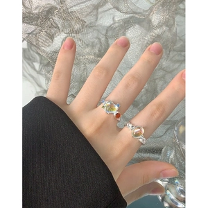 Irregular S925 silver rings set with heart-shaped moonstone and colorful zircons