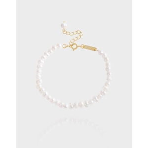 Bracciale in Argento Sterling 925 con Perla Naturale Placcato Oro 18K Minimalista Geometrico Stile Ins Donna Elegante Regalo