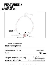 Detail showing S925 sterling silver bracelet with strawberry quartz and white pearls