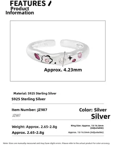 Detail of S925 sterling silver ring featuring pink cubic zirconia and floral drip oil design