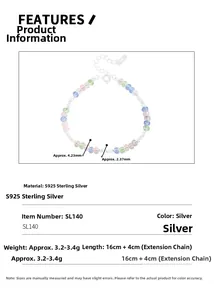 Detailed specs of S925 silver bracelet with 4.23mm and 2.37mm colored crystal beads