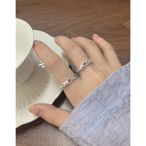 S925 sterling silver wavy ring with colorful heart and star zircon stones for women