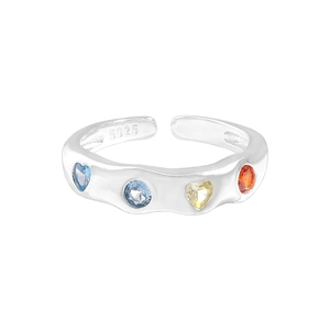 S925 sterling silver open ring featuring colorful zircon stones in a wavy design