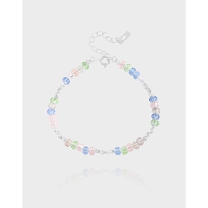 925 Sterling Silver Multicolor Crystal Beads Bracelet For Women Minimalist Faceted Silver Beads Geometric Chain Bracelet Jewelry Gift