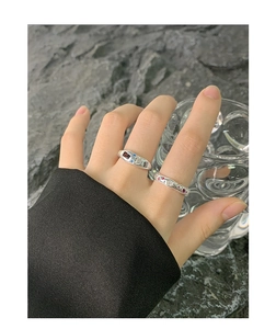 Detailed view of S925 silver textured open ring with colorful zircon stones on model