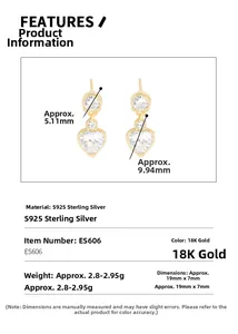 Spécifications détaillées des boucles d'oreilles cœur en argent S925 plaqué or 18 carats