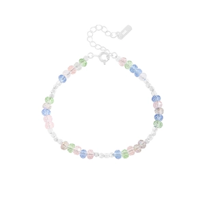 Elegant S925 sterling silver beaded bracelet with colorful pastel crystals and silver spacers