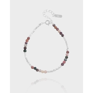925 Sterling Silver Colorful Tourmaline Beaded Bracelet For Women Minimalist Korean Style Adjustable Bracelet Jewelry Gift