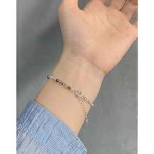 S925 sterling silver beaded bracelet with colorful tourmaline stones on female wrist