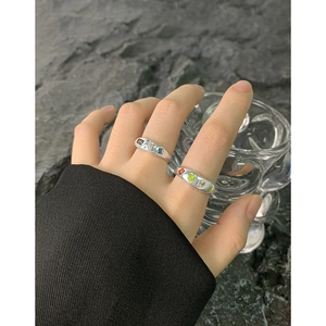 S925 sterling silver rings set with colorful zircons and irregular rock texture