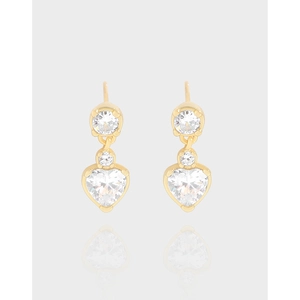Boucles d'Oreilles Clous Cœur en Argent Sterling 925 avec Zirconia Style Coréen Bijoux Pendus Plaqués Or Femme