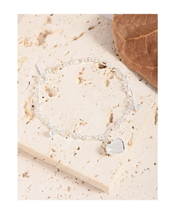 Detailed macro shot of S925 sterling silver heart pendant and oval link chain