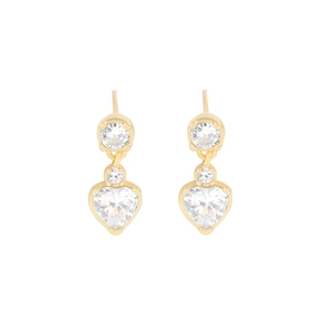 Boucles d'oreilles cœur en argent S925 doré avec un design pendant à trois pierres en zircon