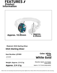 Detailansicht des S925 Sterlingsilber Opal Rings mit verstellbarer Ringschiene und Größe