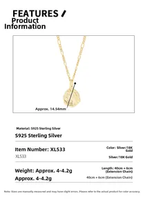 Detailed specs of S925 silver irregular hammered coin pendant with 18K gold plating