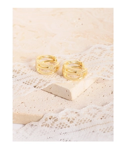 Detail of gold-plated S925 silver hoop earrings with triple-layered cross design