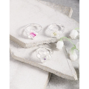 S925 sterling silver floral rings with pink and yellow zircons on grey stone
