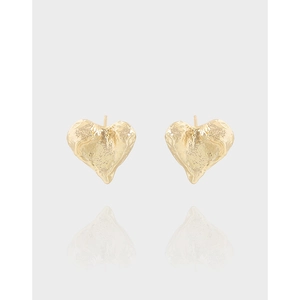 925 Sterling Silver Melted Heart Stud Earrings For Women Korean Minimalist Lava Wrinkle Texture Heart Earrings Luxury Jewelry