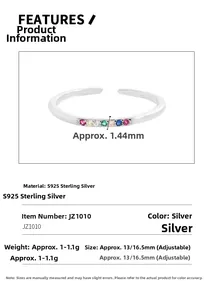 Macro shot of 1.44mm width S925 sterling silver ring featuring colorful cubic zirconia
