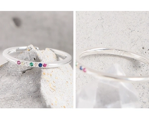 Macro shot of S925 sterling silver ring featuring colorful micro-set rainbow zircon stones