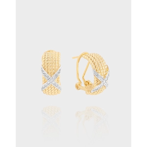 925 Sterling Silver Two-Tone Braided Hoop Earrings Luxury X-Cross Rhinestone Pave Stud Earrings French Vintage Jewelry For Women