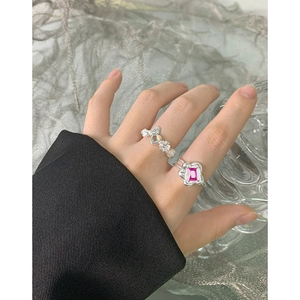 S925 sterling silver bow and heart ring set with pink moonstone for women