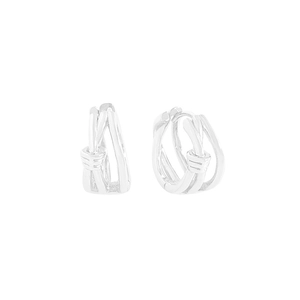 Minimalist S925 sterling silver huggie earrings with a twisted triple-line design