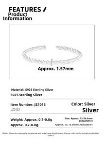 Macro detail of S925 sterling silver twist ring showing 1.57mm width and adjustable band