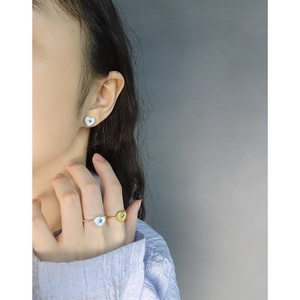 Ensemble boucles d'oreilles et bague coeur en argent S925 et zircon bleu