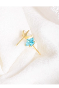 Macro shot of S925 star-shaped stud earrings with sparkling blue and white crystals