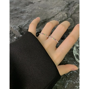 S925 sterling silver rainbow zircon rings set with minimalist colorful gemstone inlay