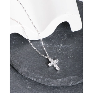 Elegant S925 sterling silver cross pendant necklace featuring six sparkling zircon stones
