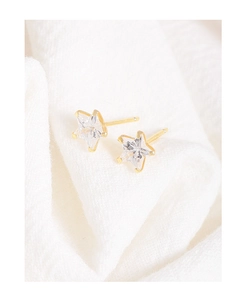 Close-up of S925 sterling silver star stud earrings with sparkling cubic zirconia