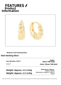 Detail view of gold-plated S925 sterling silver hoop earrings with twisted texture