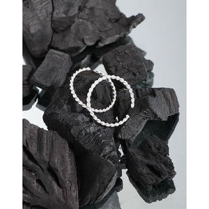 Elegant S925 sterling silver twisted rope hoop earrings on artistic charcoal blocks