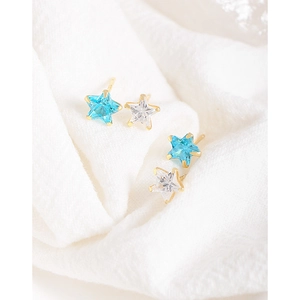 Minimalist S925 sterling silver star stud earrings with blue and white zircon stones