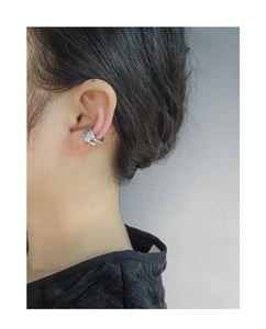 Irregular lava texture S925 sterling silver ear cuff worn on the upper cartilage