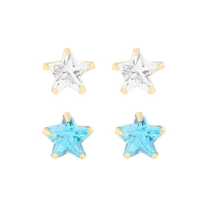 Set of two pairs of 925 silver star stud earrings with blue and clear zircon crystals