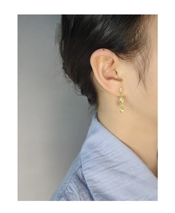 Golden S925 sterling silver long tassel earrings with triple geometric rhombic pendants