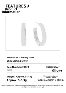 Détail des boucles d oreilles créoles en argent S925 avec dimensions de 26mm