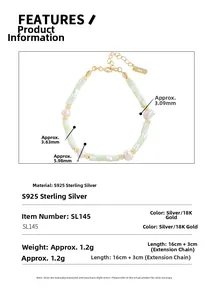 Detailed specs of S925 sterling silver baroque pearl bracelet with dimensions and materials