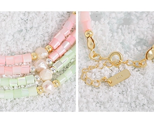 Detail of S925 sterling silver clasp with Baroque pearls and pastel pink beads