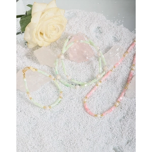 Baroque pearl and pink shell bead S925 silver bracelet set with elegant pastel tones