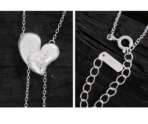 Macro detail of S925 sterling silver stamp on the clasp of the heart fringe necklace