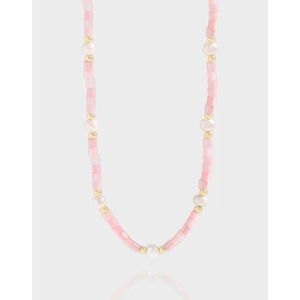925 Sterling Silver Beaded Necklace For Women With Freshwater Pearl And Colorful Bead Korean Ins Elegant Neck Jewelry Gift