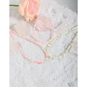 Baroque pearl beaded necklace with pink shells and S925 silver for elegant women