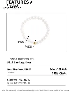 Detailed chart showing 2.26mm pearls and S925 silver gold bead ring dimensions