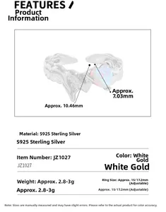Detailed specs of S925 sterling silver lava heart opal ring with adjustable band size