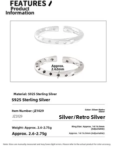 Détails de la bague étoile Mobius en argent S925 avec taille de bande réglable